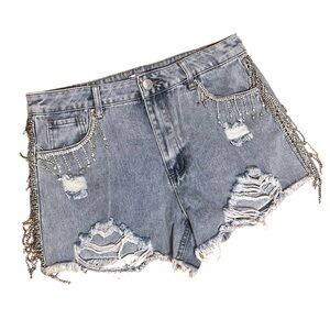 Rue21 Light Blue Distressed Jean Shorts with Rhinestone Tassels